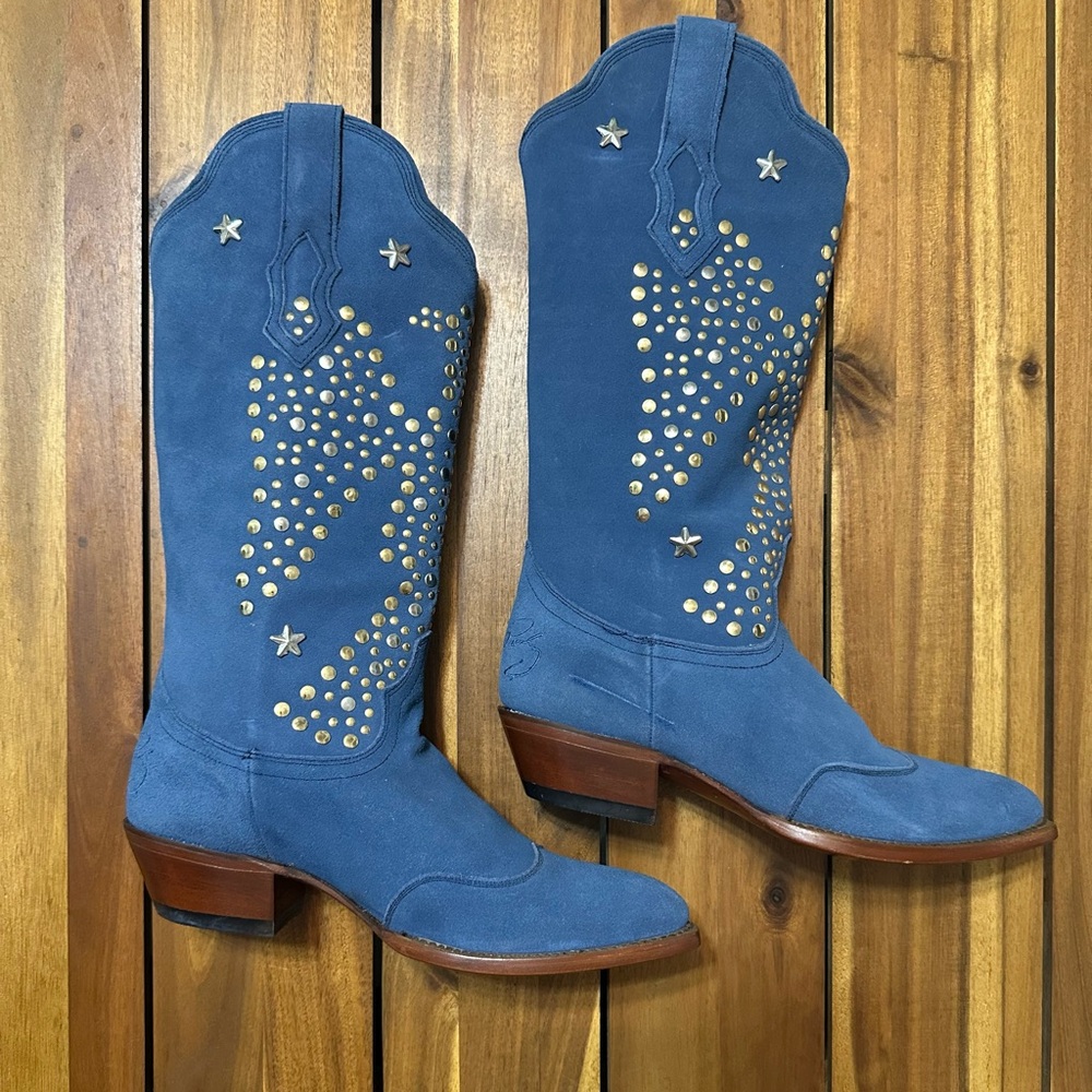 Women's American Rebel Blue Suede Western Boots with Stud Accents